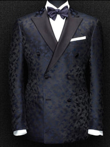 R P NAVY PAISLEY DINNER JACKET / WOOL & SILK / MADE TO ORDER
