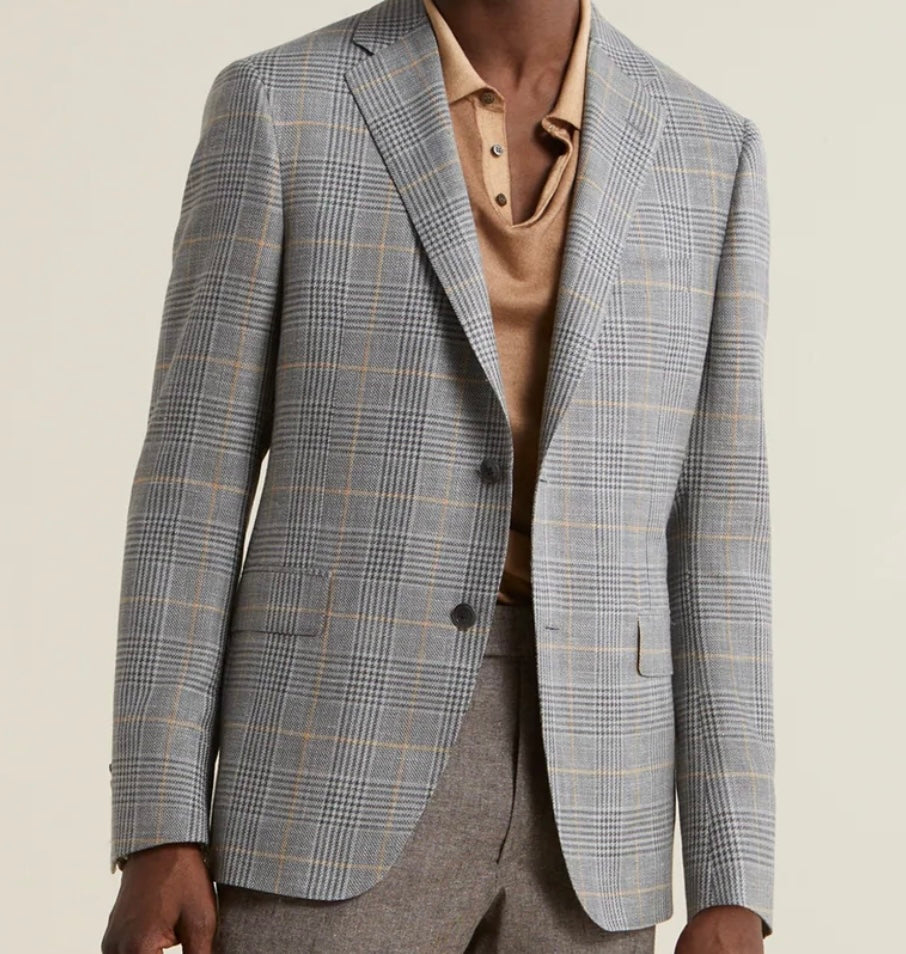 R P SPORTS JACKET / OLIVE PLAID / WOOL SILK LINEN / CONTEMPORARY FIT