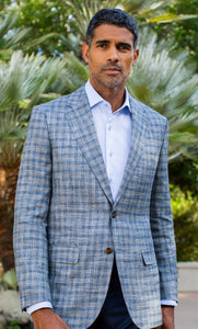 R P SPORTS JACKET / BLUE CHECK / WOOL + BAMBOO / CONTEMPORARY FIT