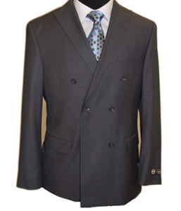 R P SUIT / DOUBLE BREASTED / CLASSIC FIT / BLACK & GREY / MICROFIBER / 36 TO 54 / REG / LONG / SHORT