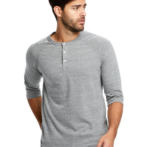 R P LUXURY HENLEY 3/4 SLEEVE / TEXTURE DESIGN / MADE IN CALIFORNIA / CHARCOAL GREY / LIGHT GREY / S TO XXL