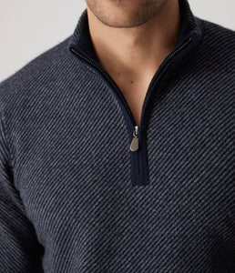 R P LUXURY 1/4 ZIP SWEATER / 100% CASHMERE / NAVY / S TO XXL