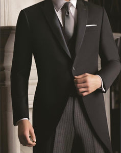 R P TUXEDO MORNING COAT CUTAWAY & TROUSER /  BLACK / 100% WOOL / 34 TO 54 / REG / LONG / SHORT