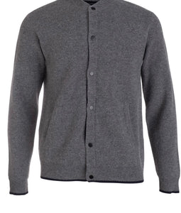 LUXURY BOMBER JACKET SWEATER WITH TIPPING / 100% CASHMERE / BLACK / GREY / S TO XXL