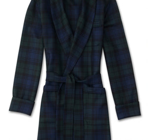 R P ROBE SHAWL COLLAR OR SMOKING JACKET / CUSTOM BESPOKE / TARTAN PLAID WOOL MADE IN ENGLAND / 2 COLORS / RED / NAVY AND GREEN / FULLY LINED