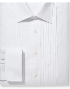 R P DESIGNS TUXEDO SHIRT / HAND PLEATED FRONT / WHITE COTTON