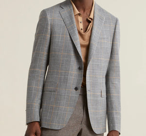 R P SPORTS JACKET / OLIVE PLAID / WOOL SILK LINEN / CONTEMPORARY FIT