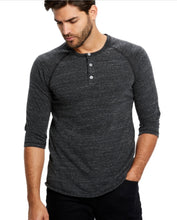 Load image into Gallery viewer, R P LUXURY HENLEY 3/4 SLEEVE / TEXTURE DESIGN / MADE IN CALIFORNIA / CHARCOAL GREY / LIGHT GREY / S TO XXL
