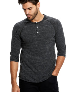 R P LUXURY HENLEY 3/4 SLEEVE / TEXTURE DESIGN / MADE IN CALIFORNIA / LIGHT GREY / CHARCOAL GREY / S TO XXL
