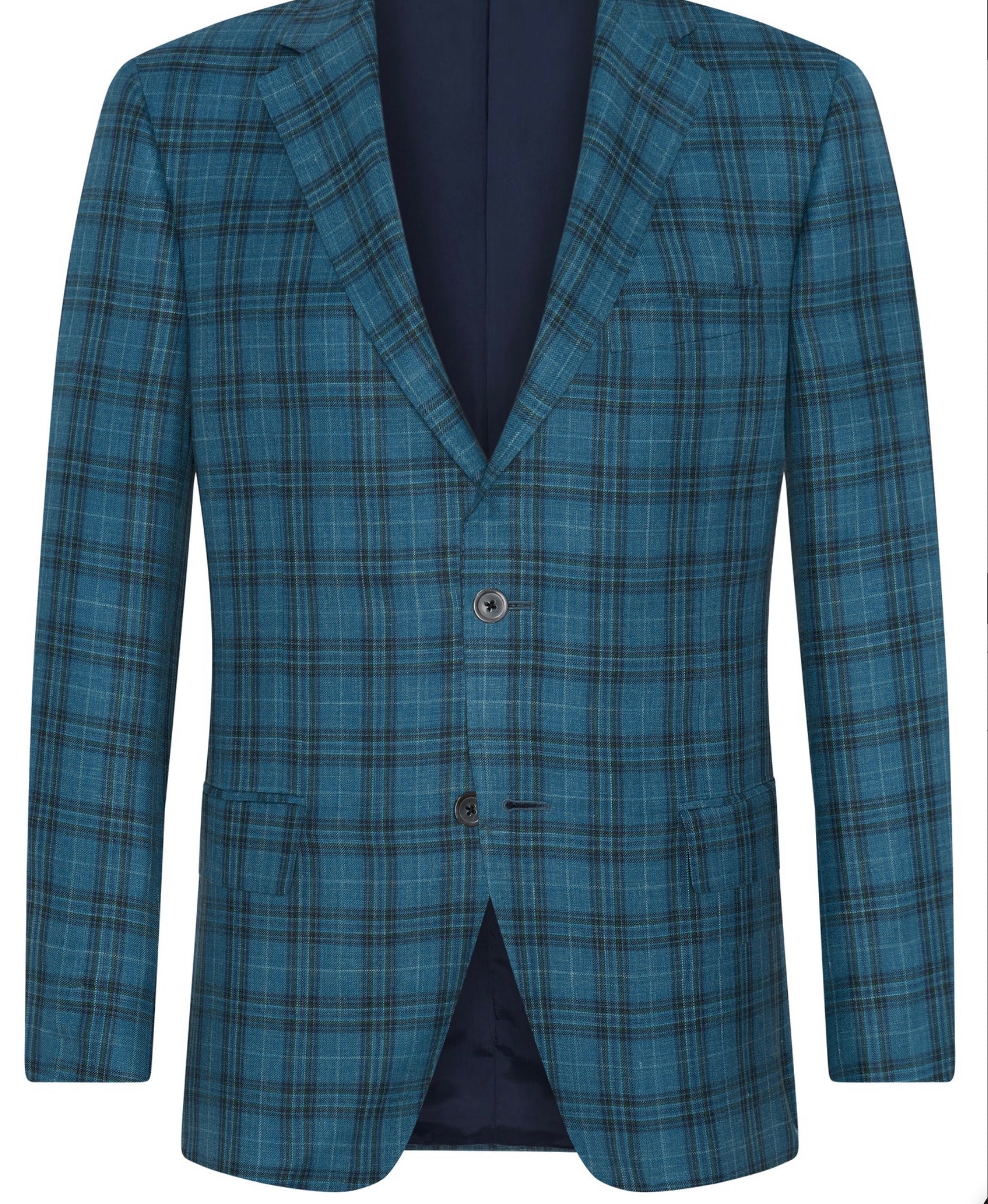 R P SPORTS JACKET / LORO PIANA / BLUE PLAID / SILK WOOL LINEN /  CLASSIC FIT