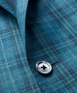 R P SPORTS JACKET / LORO PIANA / BLUE PLAID / SILK WOOL LINEN /  CLASSIC FIT