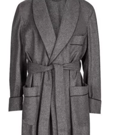 R P ROBE SHAWL COLLAR OR SMOKING JACKET / CUSTOM BESPOKE / LUXURY GREY FLANNEL MADE IN  ENGLAND / FULLY LINED