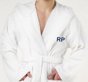 R P LUXURY ROBE WITH HOOD / COTTON TERRY / MEN / WOMEN / BLACK / WHITE / MONOGRAMS