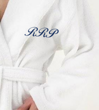 Load image into Gallery viewer, R P LUXURY ROBE WITH HOOD / COTTON TERRY / MEN / WOMEN / BLACK / WHITE / MONOGRAMS
