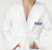 Load image into Gallery viewer, R P LUXURY ROBE WITH HOOD / COTTON TERRY / MEN / WOMEN / BLACK / WHITE / MONOGRAMS
