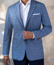 Load image into Gallery viewer, R P SPORTS JACKET / SOFT JACKET / TAUPE WITH BLUE WINDOWPANE / WOOL / CONTEMPORARY FIT

