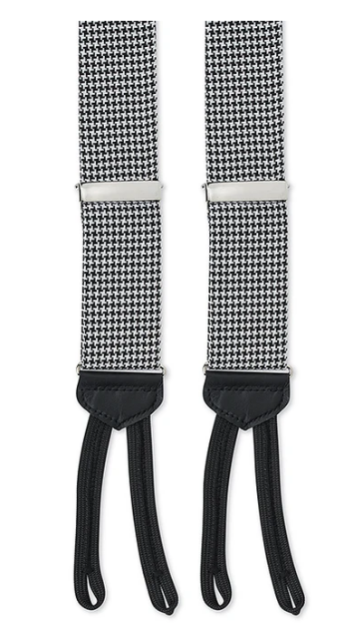 R P SUSPENDERS / PURE SILK / BLACK AND WHITE HOUNDSTOOTH / HAND MADE