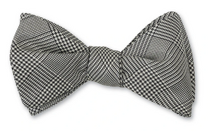 R P BOW TIE / PURE SILK / HAND MADE / GLEN PLAID / BLACK AND IVORY