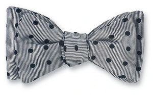 R P BOW TIE / PURE SILK / HAND MADE / GREY WITH BLACK DOTS
