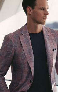 R P SPORTS JACKET / BURGUNDY PLAID / WOOL / CONTEMPORARY FIT