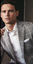 Load image into Gallery viewer, R P SPORTS JACKET / NAVY WINDOWPANE / WOOL SILK / CONTEMPORARY FIT
