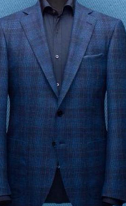 R P SPORTS JACKET / SOFT JACKET / BLUE + BROWN WINDOWPANE / WOOL / CONTEMPORARY FIT