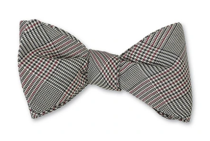R P BOW TIE / PURE SILK / HAND MADE / GLEN PLAID / BLACK AND RED