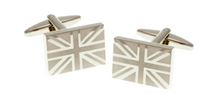Load image into Gallery viewer, R P CUFF LINKS / SILVER ETCHED UNION JACK DESIGN

