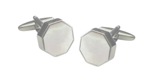 R P CUFF LINKS / SILVER OCTAGONAL / MOTHER OF PEARL DESIGN