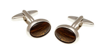 Load image into Gallery viewer, R P CUFF LINKS / SILVER / TIGER IRON OVAL DESIGN
