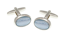 Load image into Gallery viewer, R P CUFF LINKS / SILVER / BLUE LACE AGATE OVAL DESIGN
