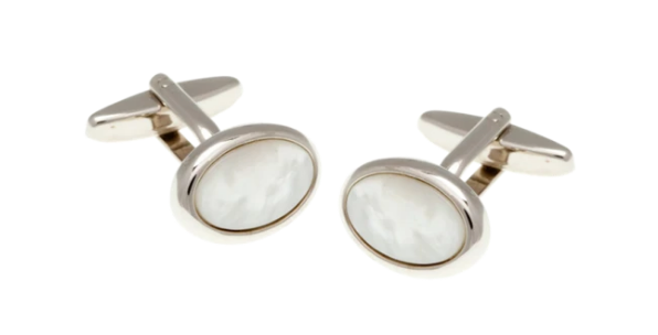 R P CUFF LINKS / SILVER / MOTHER OF PEARL OVAL DESIGN