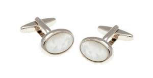 R P CUFF LINKS / SILVER / MOTHER OF PEARL OVAL DESIGN