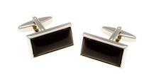 Load image into Gallery viewer, R P CUFF LINKS / SILVER / BLACK ONYX RECTANGLE DESIGN
