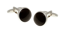 Load image into Gallery viewer, R P CUFF LINKS / SILVER / BLACK ONYX ROUND DESIGN

