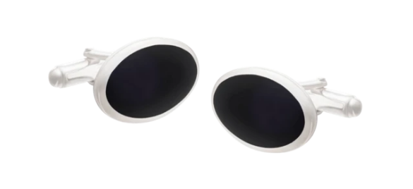 R P CUFF LINKS / SOLID STERLING SILVER / BLACK ONYX OVAL DESIGN