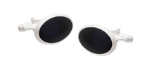 Load image into Gallery viewer, R P CUFF LINKS / SOLID STERLING SILVER / BLACK ONYX OVAL DESIGN
