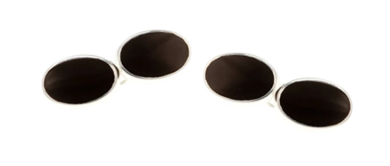 R P CUFF LINKS / SOLID STERLING SILVER / BLACK ONYX CHAIN LINK DESIGN