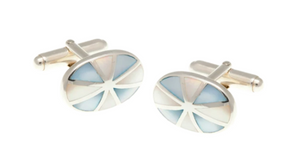 R P CUFF LINKS / SOLID STERLING SILVER / BLUE AND WHITE MOTHER OF PEARL DESIGN