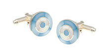 Load image into Gallery viewer, R P CUFF LINKS / SOLID STERLING SILVER / BLUE AND WHITE MOTHER OF PEARL DESIGN
