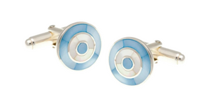 R P CUFF LINKS / SOLID STERLING SILVER / BLUE AND WHITE MOTHER OF PEARL DESIGN