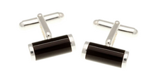 Load image into Gallery viewer, R P CUFF LINKS / SOLID STERLING SILVER / BLACK ONYX DESIGN
