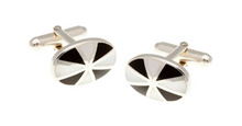 Load image into Gallery viewer, R P CUFF LINKS / SOLID STERLING SILVER / BLACK ONYX AND MOTHER OF PEARL DESIGN
