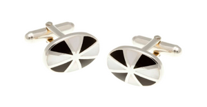 R P CUFF LINKS / SOLID STERLING SILVER / BLACK ONYX AND MOTHER OF PEARL DESIGN
