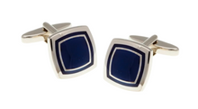 Load image into Gallery viewer, R P LINKS / SILVER / NAVY BLUE ENAMEL SQUARE DESIGN
