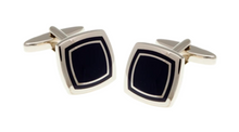Load image into Gallery viewer, R P LINKS / SILVER / BLACK ENAMEL SQUARE DESIGN
