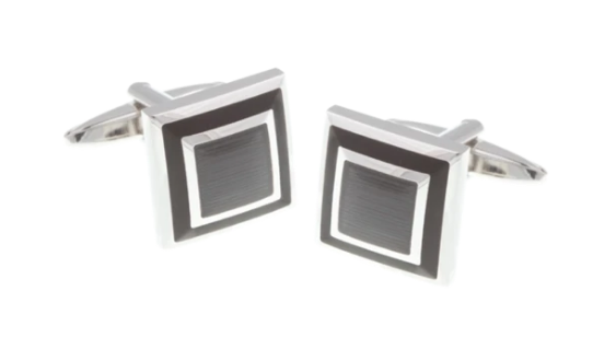 R P LINKS / SILVER / BLACK ENAMEL SQUARE DESIGN