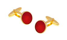 Load image into Gallery viewer, R P CUFF LINKS / GOLD / RED ENAMEL ROUND DESIGN
