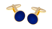 Load image into Gallery viewer, R P LINKS / GOLD / BLUE ENAMEL ROUND DESIGN
