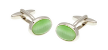 Load image into Gallery viewer, R P LINKS / SILVER / GREEN CATS EYE OVAL DESIGN
